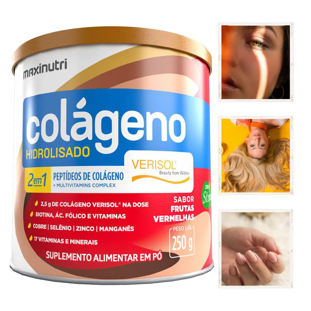 COLáGENO HIDROLISADO VERISOL TIPO 1 MAXINUTRI 250G SABOR FRUTAS VERMELHAS