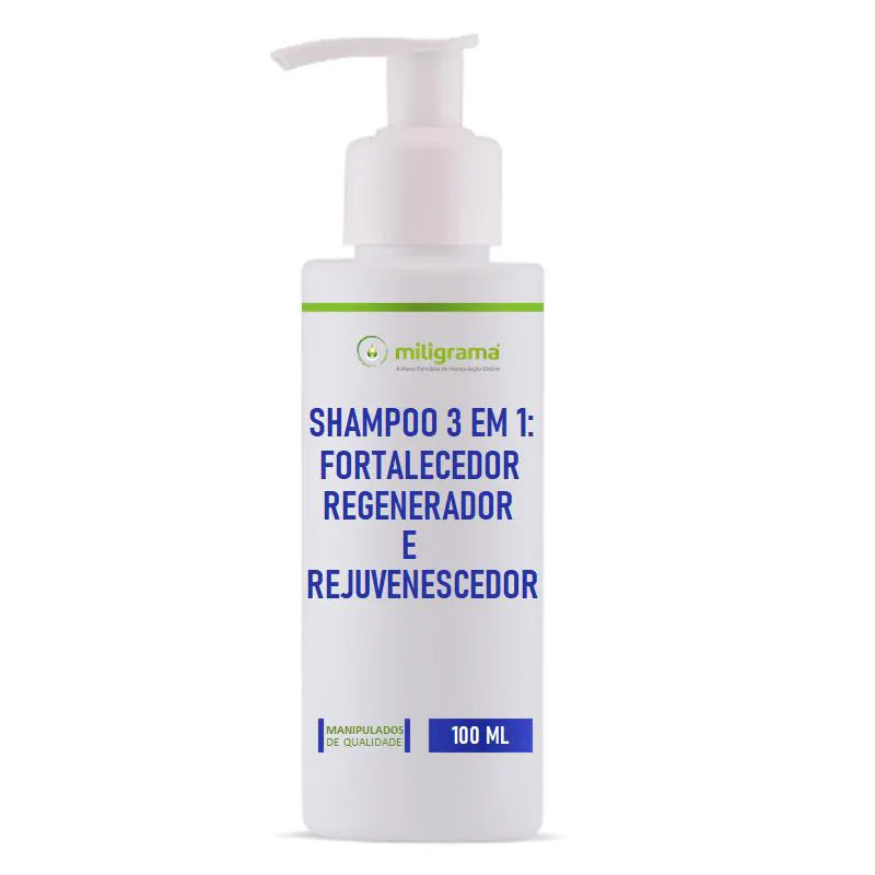 SHAMPOO 3 EM 1: FORTALECEDOR, REGENERADOR E REJUVENESCEDOR 100ML