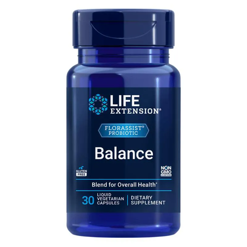 FLORASSIST BALANCE PROBIóTICO 30 CáPSULAS LíQUIDAS LIFE EXTENSION SEM Sabor