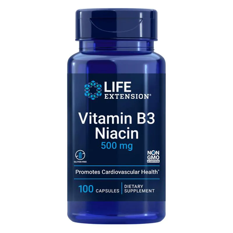 VITAMINA B3 NIACINA 500MG 100 CáPSULAS LIFE EXTENSION SEM Sabor