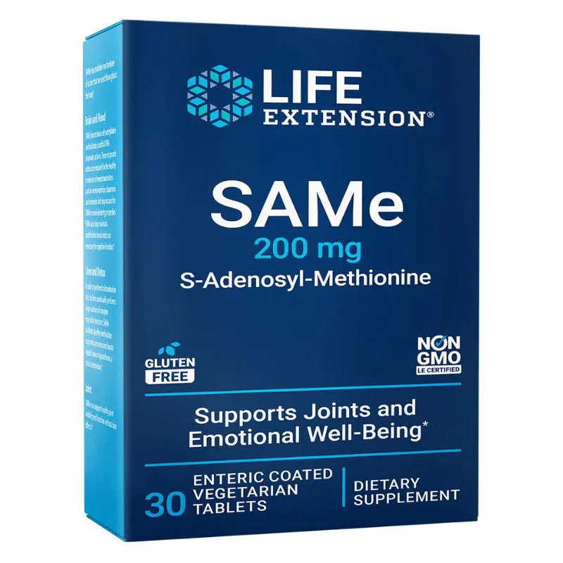 SAME 200MG S-ADENOSILMETIONINA 30 TABLETES LIFE EXTENSION SEM Sabor