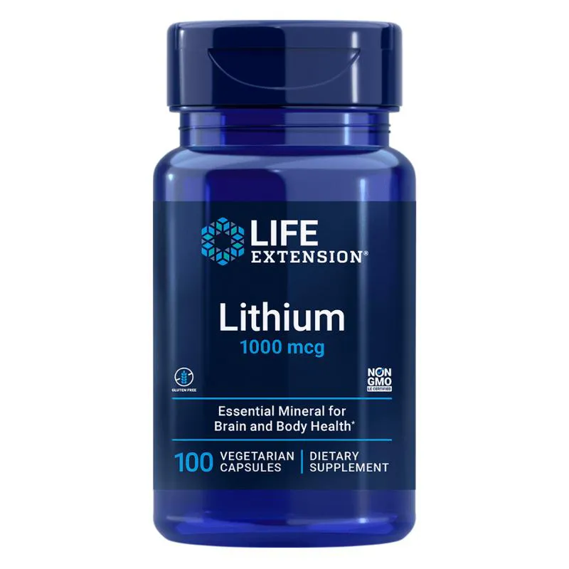 OROTATO DE LíTIO LITHIUM 1000MCG 100 CáPSULAS LIFE EXTENSION SEM Sabor