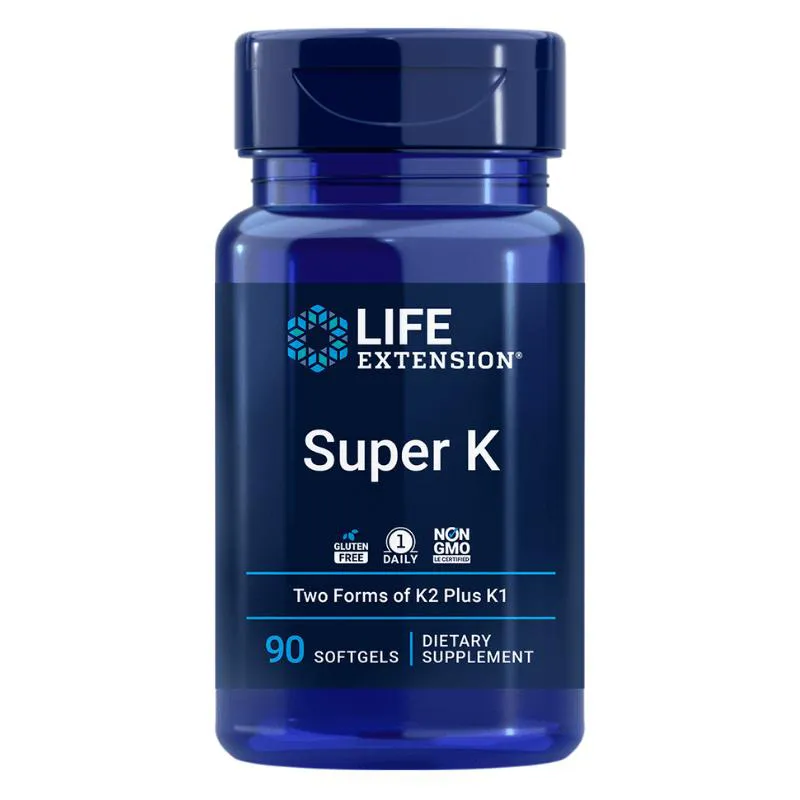 SUPER K (DUAS FORMAS DE K2 E K1) 90 CáPSULAS LIFE EXTENSION SEM Sabor