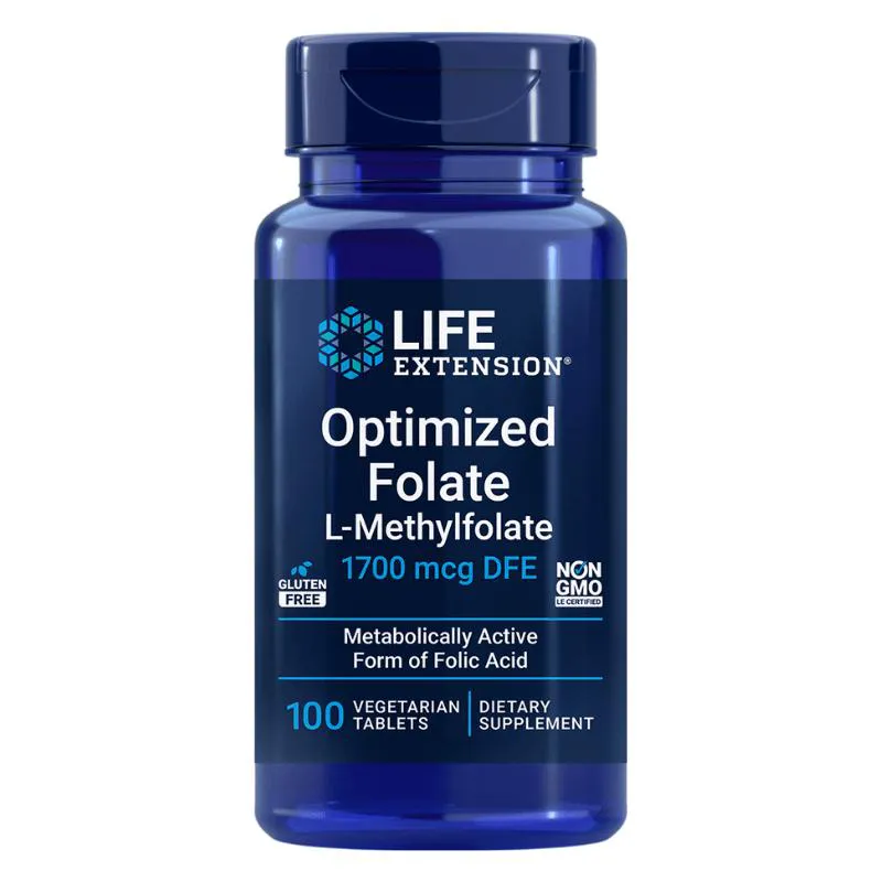 FOLATO OTIMIZADO (L-METILFOLATO) 1700MCG DFE 100 TABLETES LIFE EXTENSION SEM Sabor