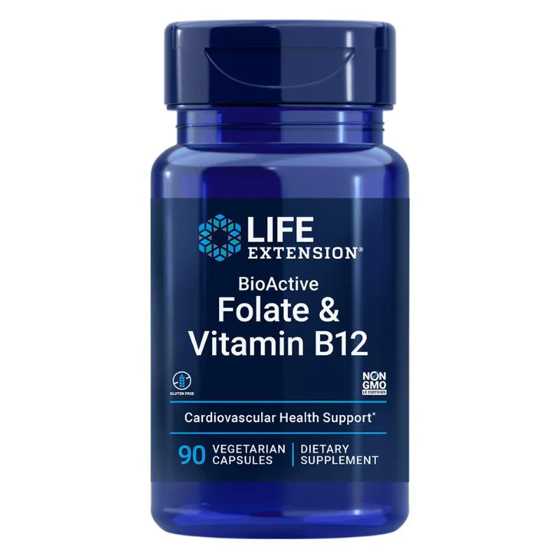 FOLATO E VITAMINA B12 90 CáPSULAS LIFE EXTENSION SEM Sabor