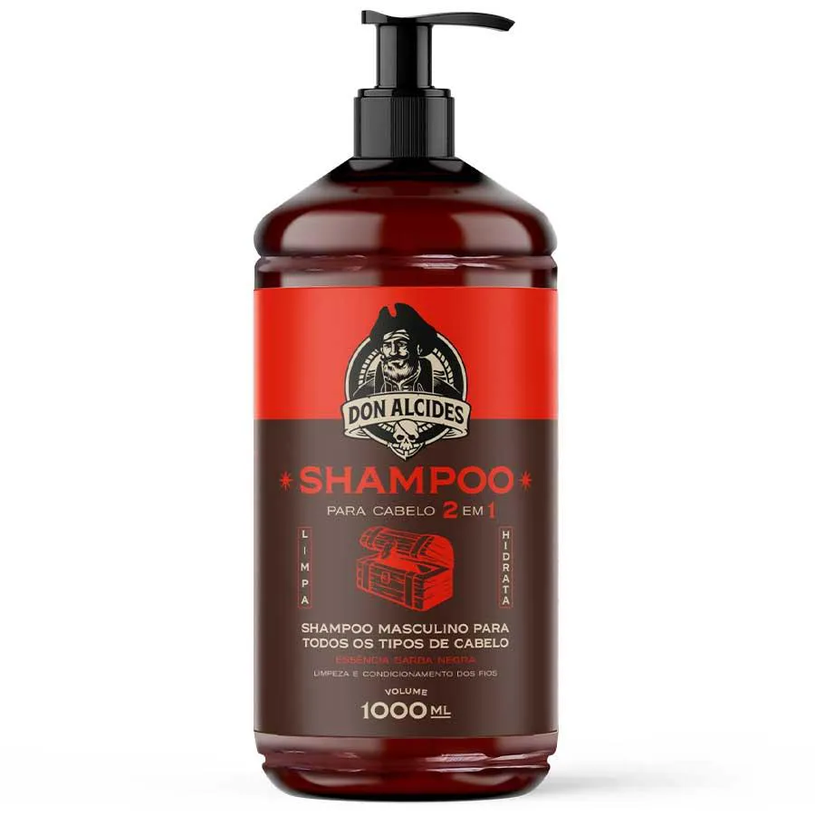 SHAMPOO BARBA NEGRA 1 LITRO BARBEARIA 2 EM 1 - LIMPA E CONDICIONA DON ALCIDES