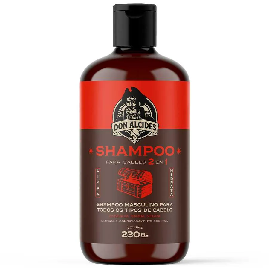 SHAMPOO MASCULINO PARA CABELO 2 EM 1 - BARBA NEGRA 230ML DON ALCIDES