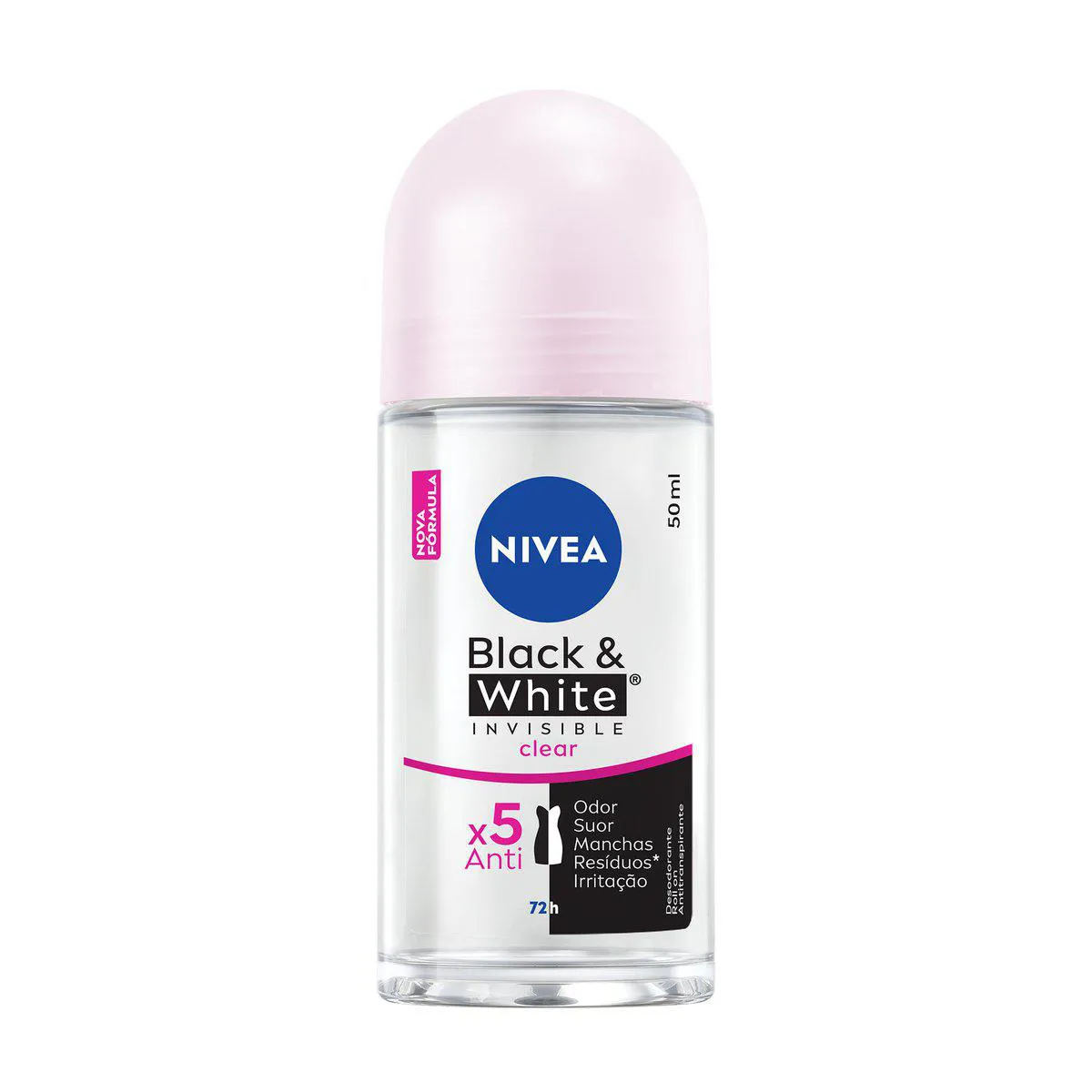 Desodorante Antitranspirante Roll-On Nivea Invisible Black & White Clear Feminino 48h 50ml