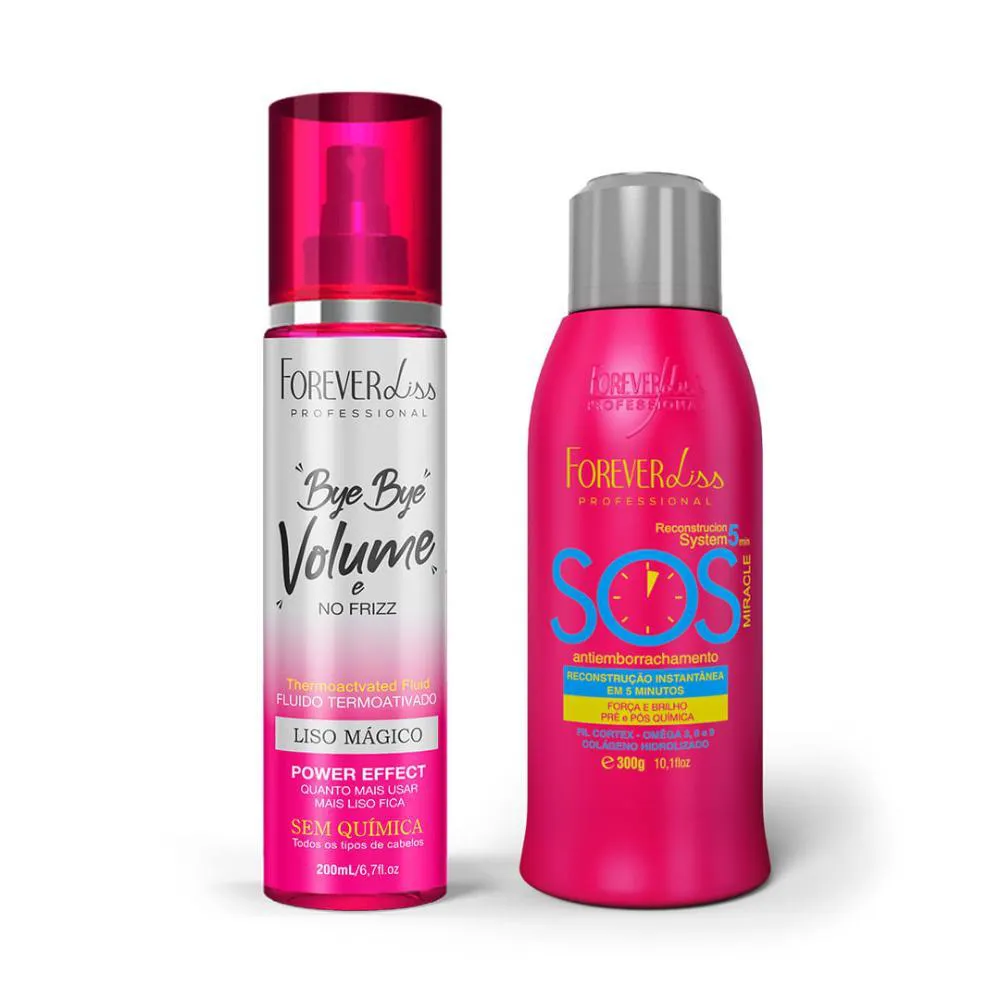 FOREVER LISS KIT BYE BYE VOLUME SPRAY 200ML + SOS ANTIEMBORRACHAMENTO 300ML