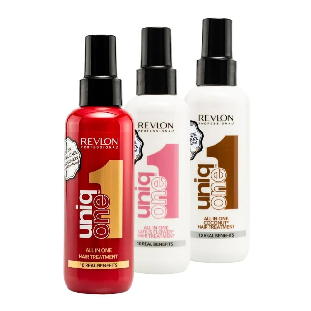 KIT REVLON UNIQ ONE LEAVE-IN 150ML + REVLON UNIQ ONE LOTUS HAIR TREATMENT 150ML + REVLON UNIQ ONE COCONUT HAIR TREATMENT
