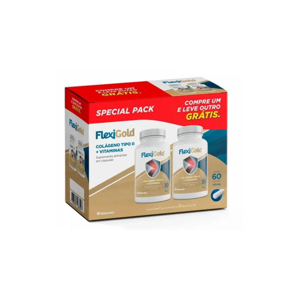 FLEXIGOLD COLáGENO TIPO 2 + VITAMINAS SUPER PACK COM 60 CAPS - HERBAMED