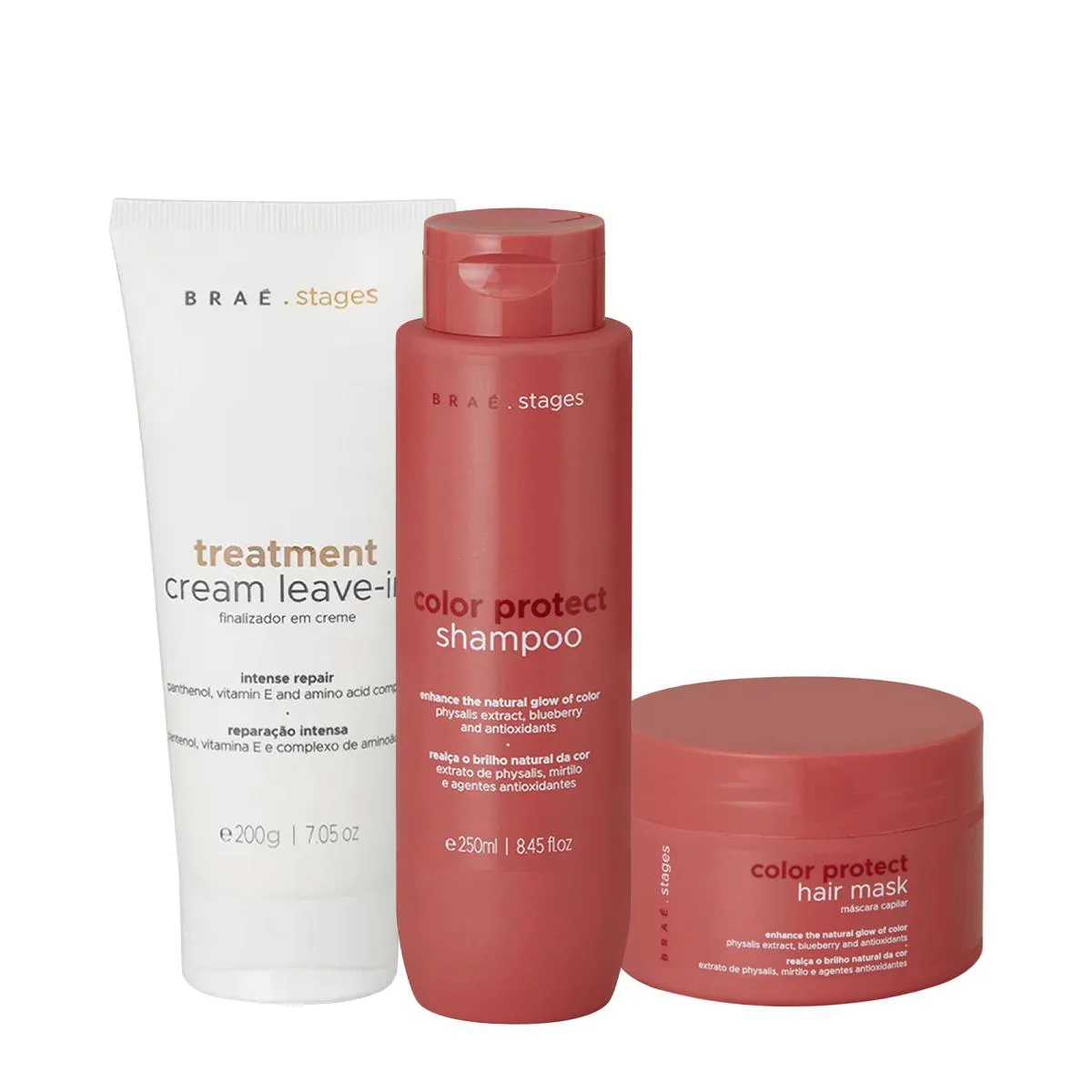 KIT BRAé STAGES COLOR PROTECT SHAMPOO MáSCARA LEAVE-IN (3 PRODUTOS)