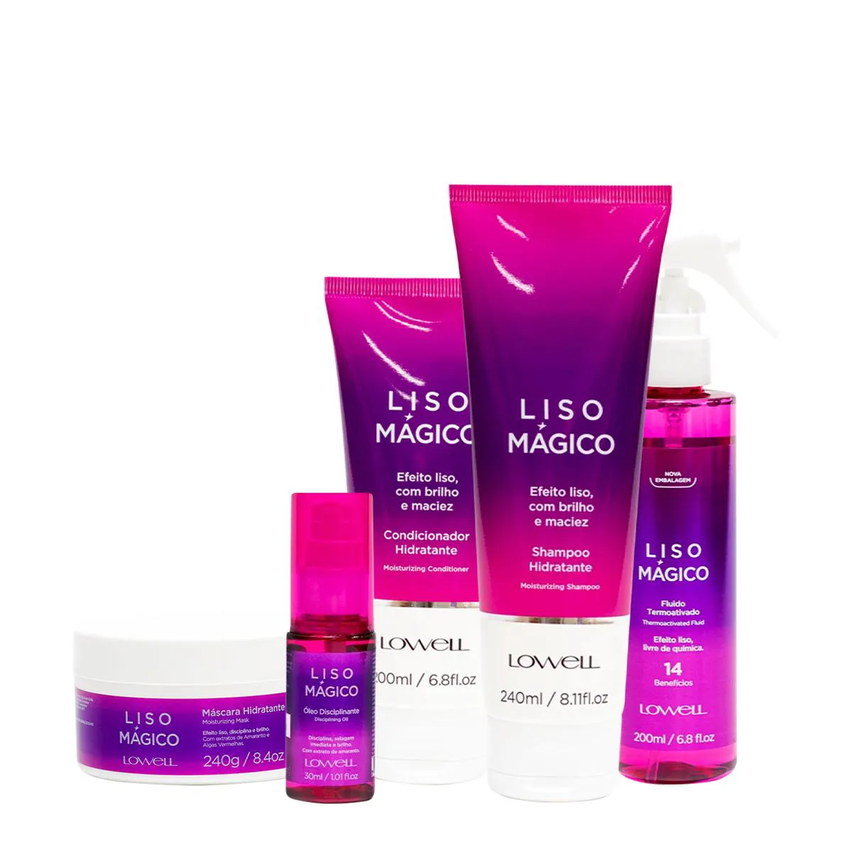 KIT LOWELL LISO MáGICO HAIR CARE TOTAL (5 PRODUTOS)