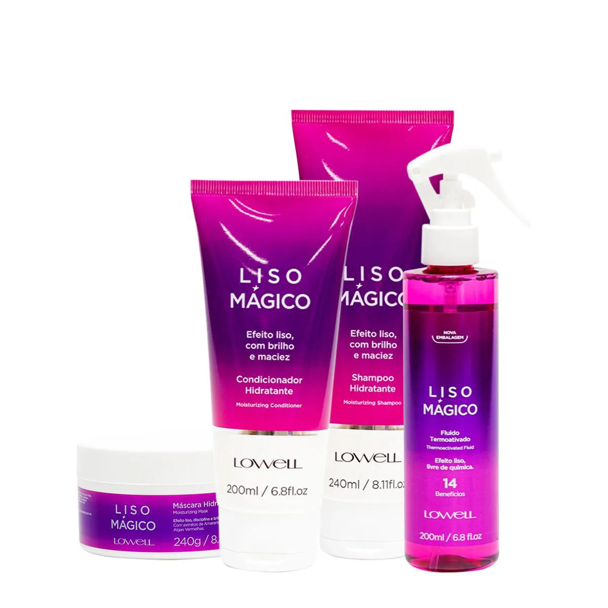KIT LOWELL LISO MáGICO HOME CARE FLUíDO (4 PRODUTOS)