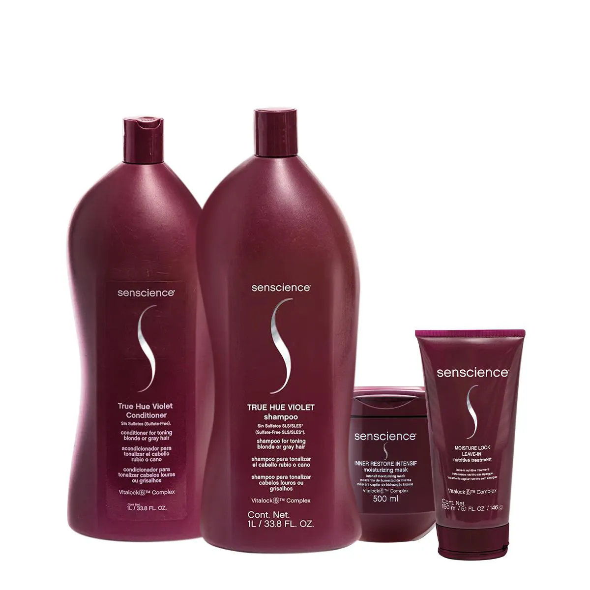 KIT SENSCIENCE TRUE HUE VIOLET SHAMPOO CONDICIONADOR MáSCARA INTENSIF LEAVE-IN (4 PRODUTOS)