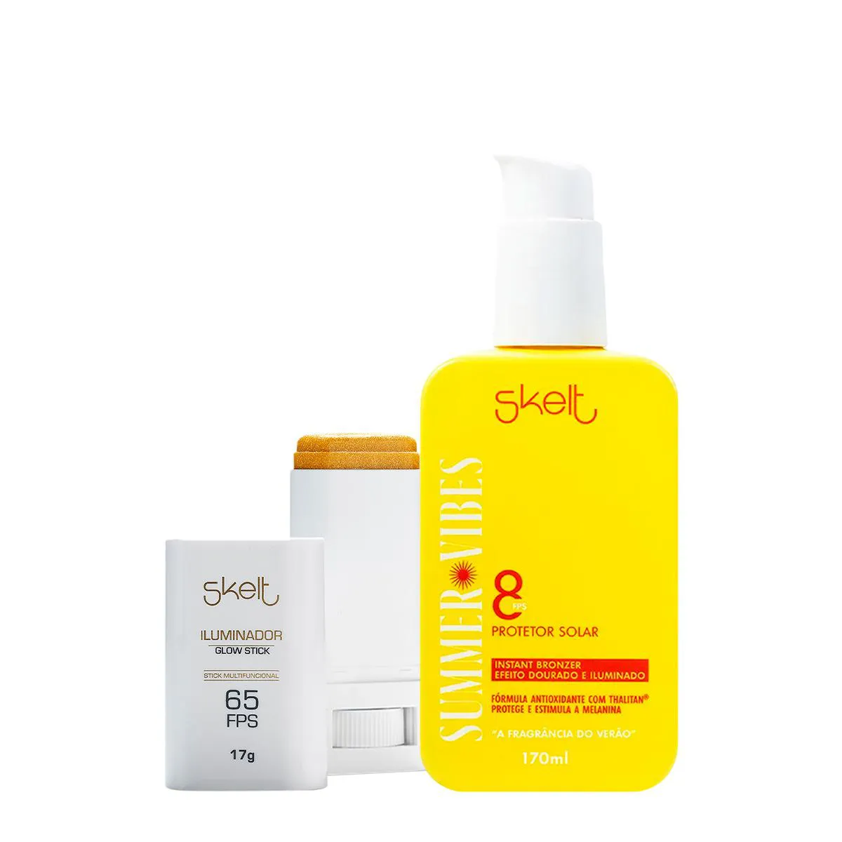 KIT SKELT SUMMER VIBES GLOW STICK PROTETOR SOLAR ILUMINADOR (2 PRODUTOS)