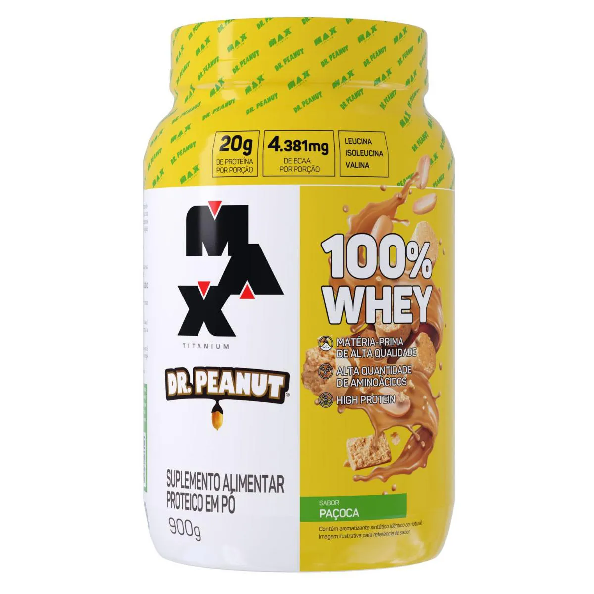 100% WHEY PROTEIN POTE 900G - GROW THISOLDIE - MAX TITANIUM + DR PEANUT SABOR PAçOCA 900 G