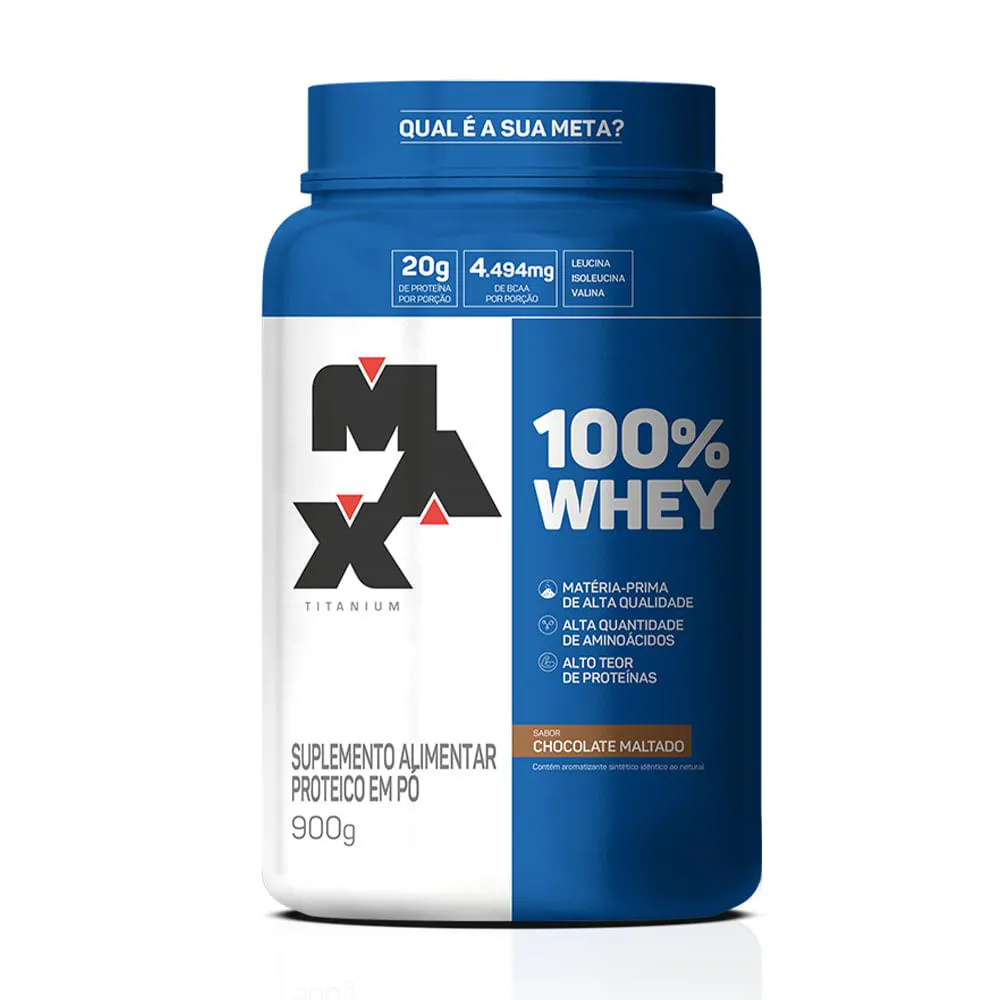 100% WHEY PROTEIN POTE 900G - GROW THISOLDIE - MAX TITANIUM TRADICIONAL SABOR CHOCOLATE MALTADO 900 G