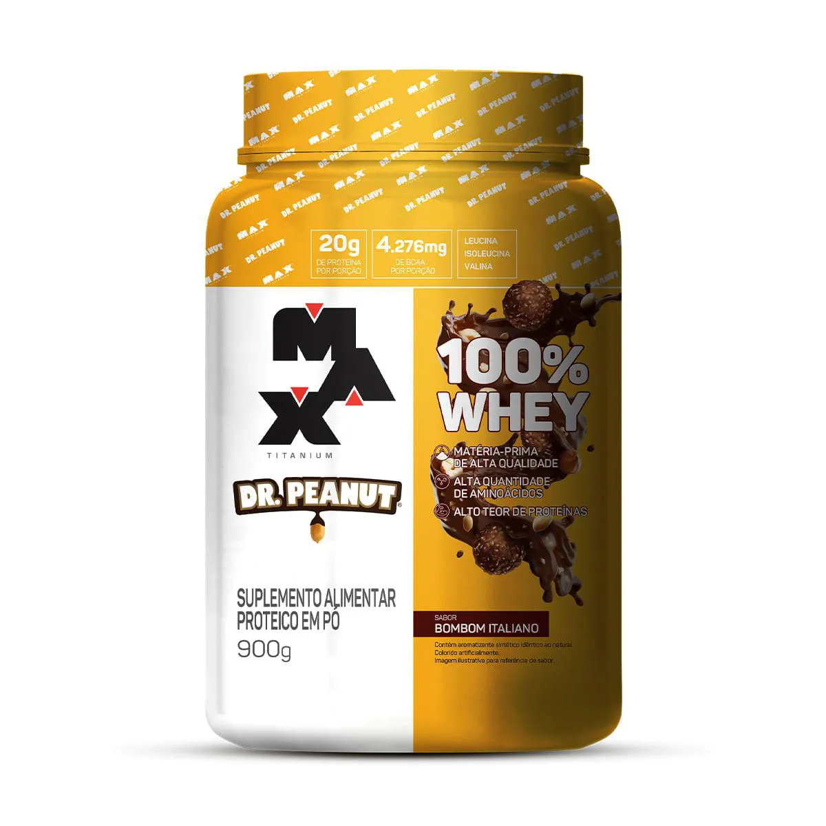 100% WHEY PROTEIN POTE 900G - GROW THISOLDIE - MAX TITANIUM + DR PEANUT SABOR BOMBOM ITALIANO 900w