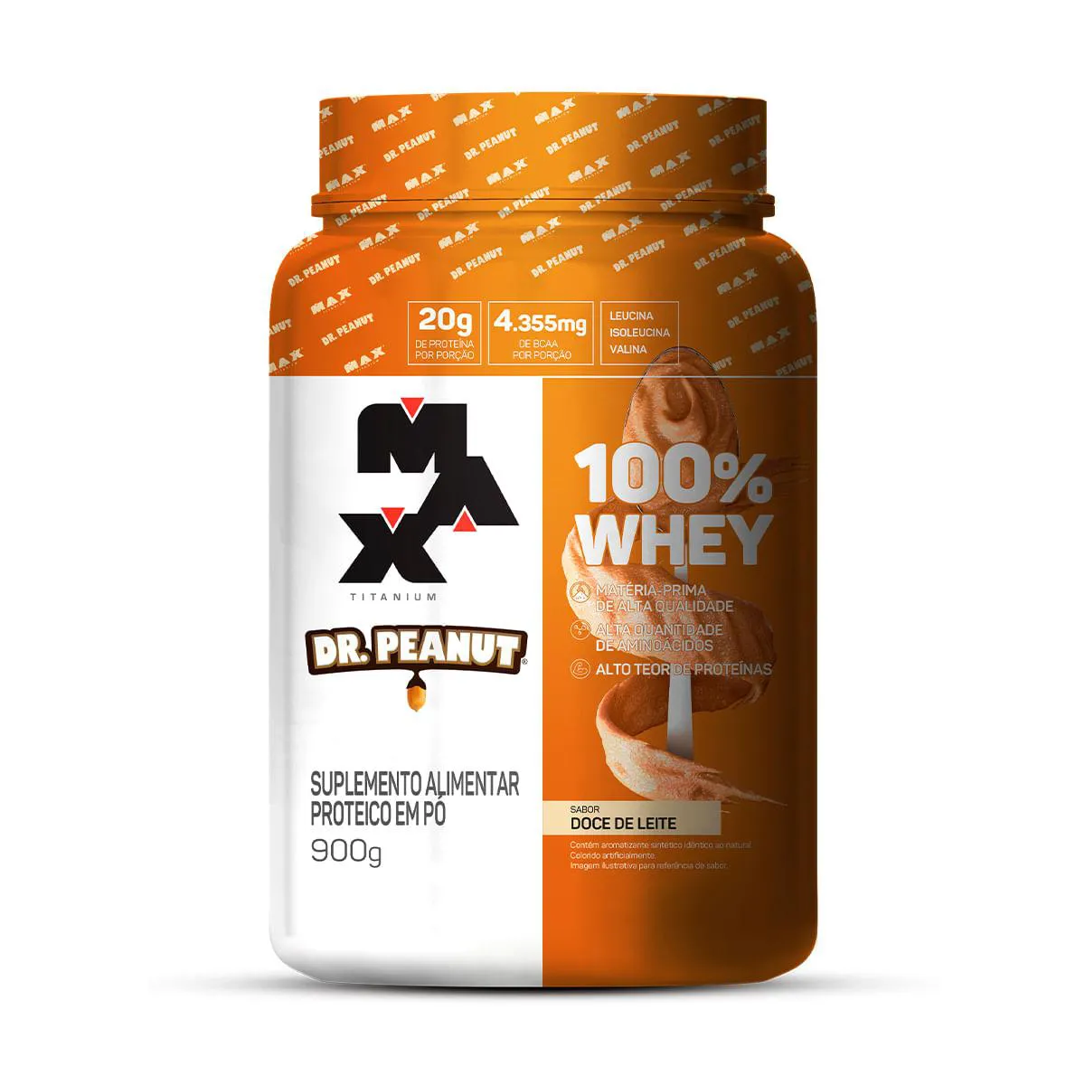 100% WHEY PROTEIN POTE 900G - GROW THISOLDIE - MAX TITANIUM + DR PEANUT SABOR DOCE DE LEITE 900 G