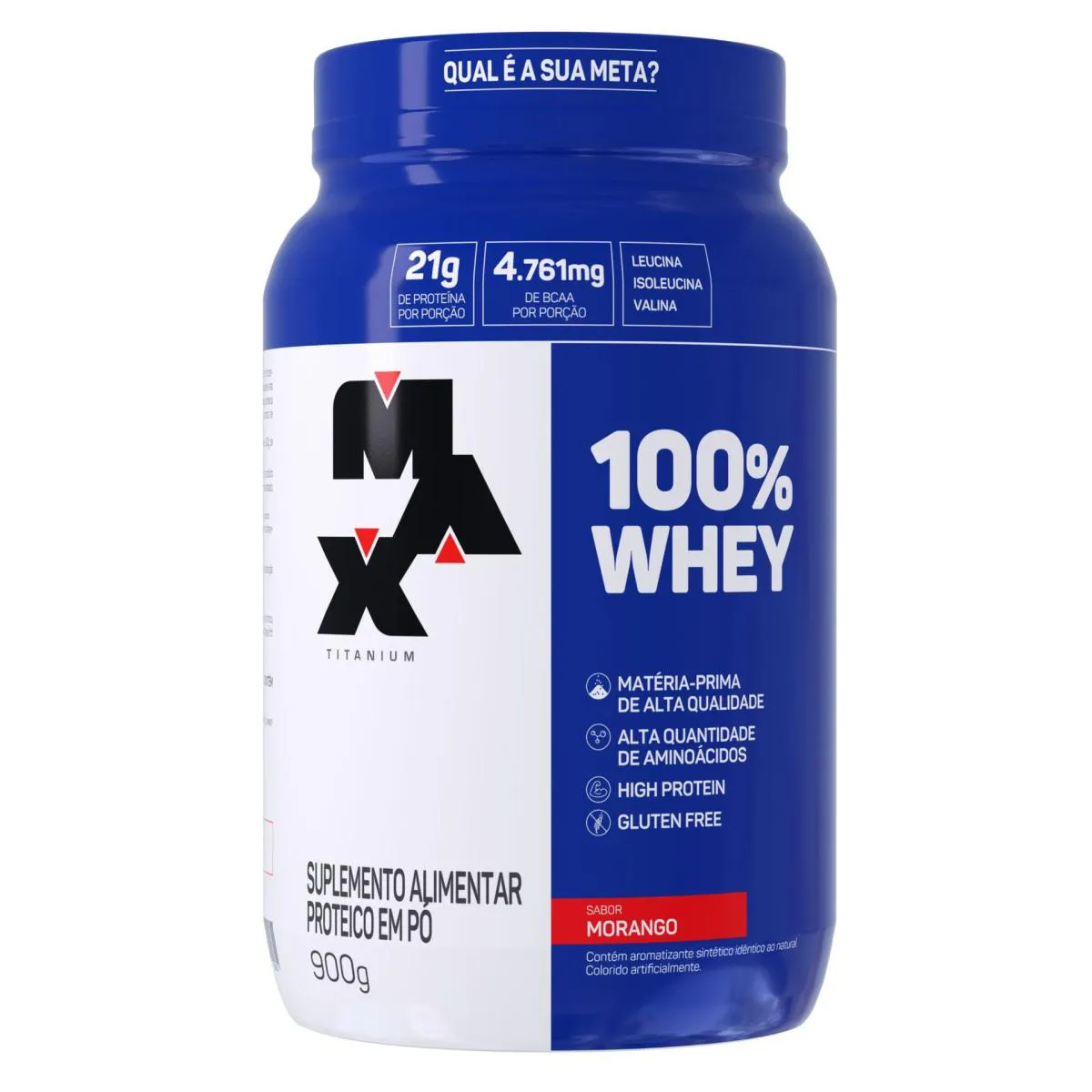 100% WHEY PROTEIN POTE 900G - GROW THISOLDIE - MAX TITANIUM TRADICIONAL SABOR MORANGO 900 G