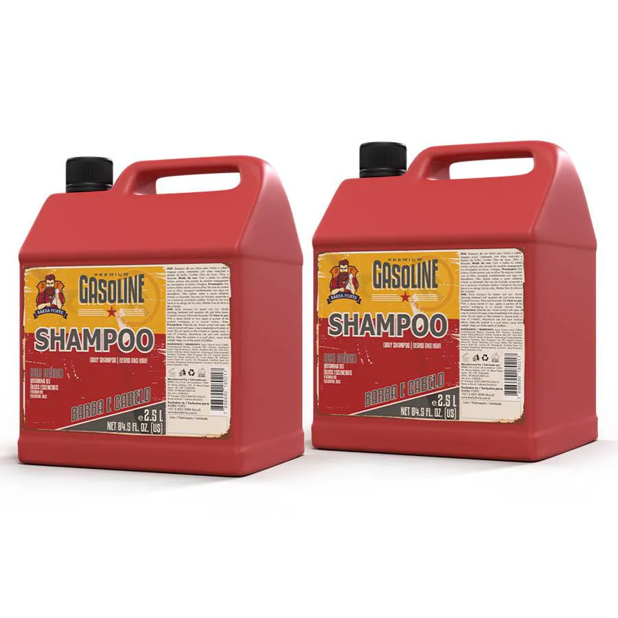 KIT 2 SHAMPOO GASOLINE PREMIUM 2.5L BARBEARIA BARBA E CABELO USO DIáRIO BARBA FORTE