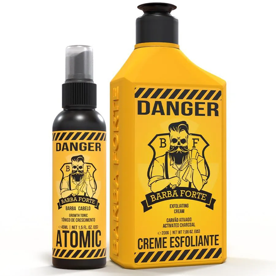 KIT TôNICO DE CRESCIMENTO BARBA E CABELO + CREME ESFOLIANTE DANGER BARBA FORTE