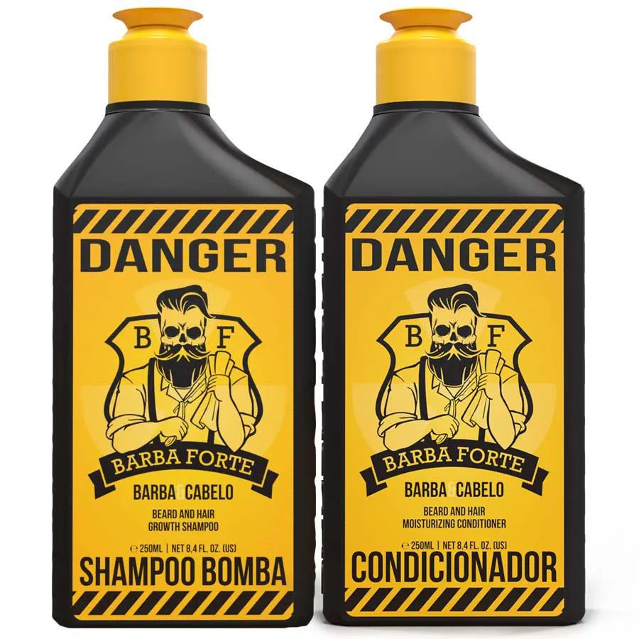 KIT SHAMPOO BOMBA CRESCIMENTO + CONDICIONADOR BARBA E CABELO DANGER BARBA FORTE