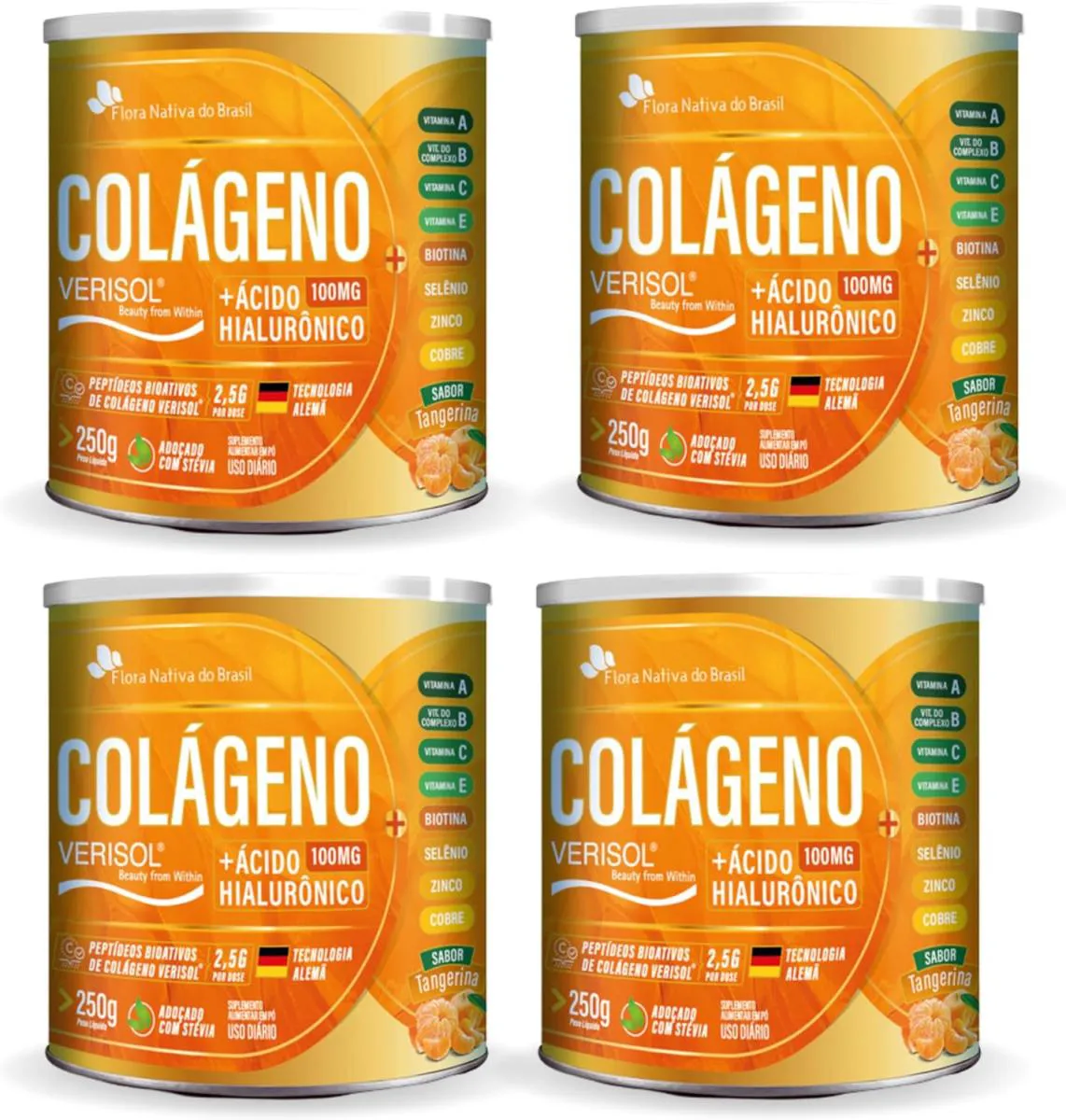 4X COLáGENO VERISOL + ACIDO HIALURONICO 250 GR SABOR TANGERINA FLOR NATIVA