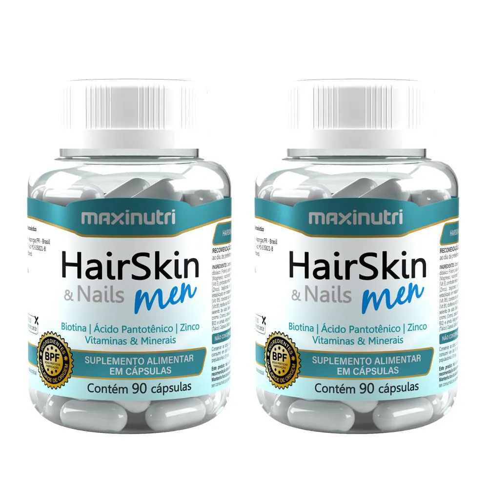 KIT 2 HAIRSKIN MEN VITAMINAS E MINERAIS 90 CAPS MAXINUTRI