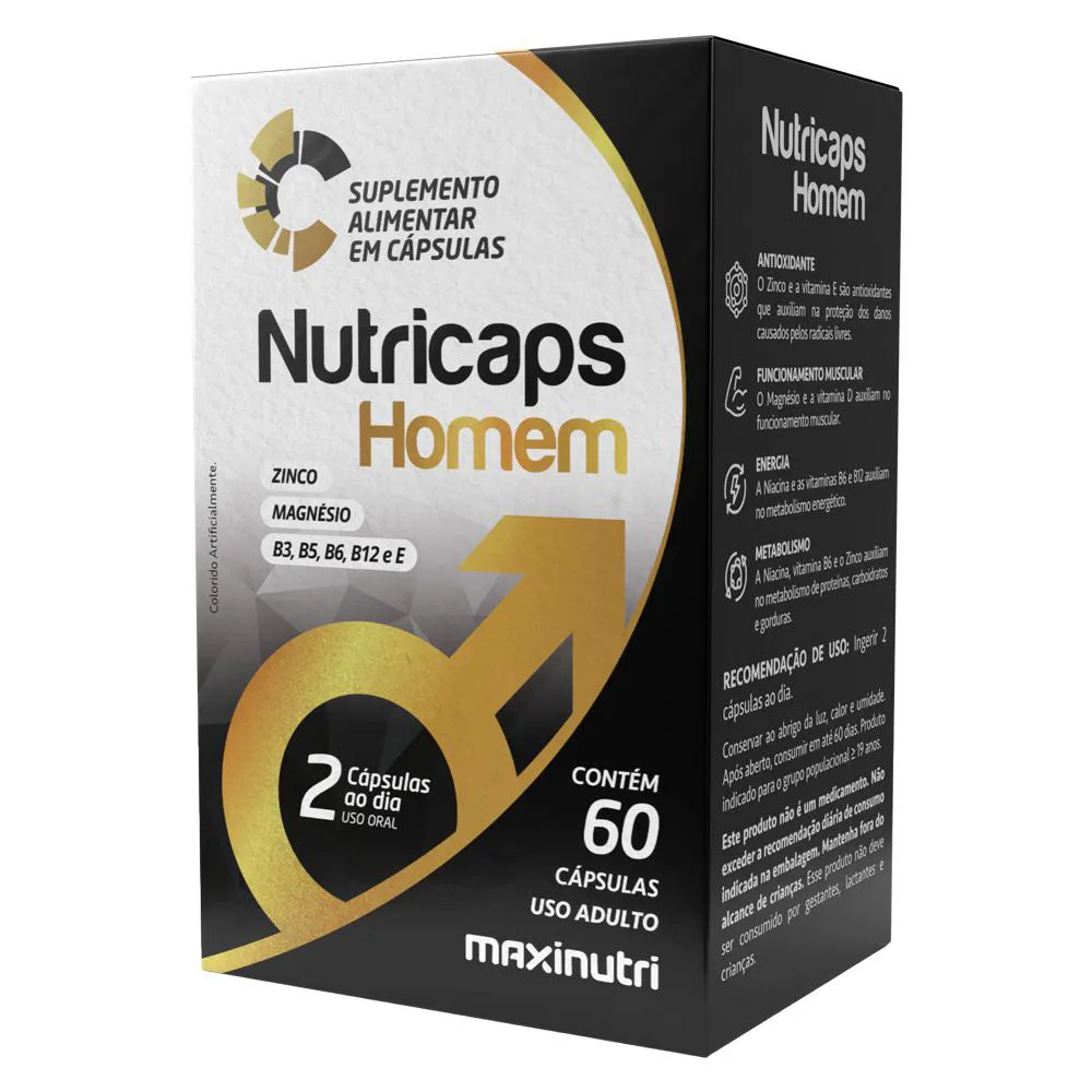 NUTRICAPS HOMEM VITAMíNICO MAGNéSIO + ZINCO 60 CAPS MAXINUTRI