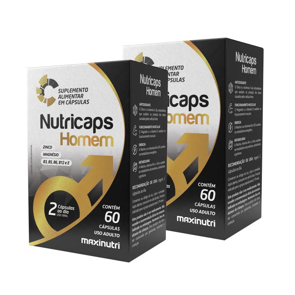 KIT 2 NUTRICAPS HOMEM VITAMINAS + ZINCO 60 CAPSULA MAXINUTRI