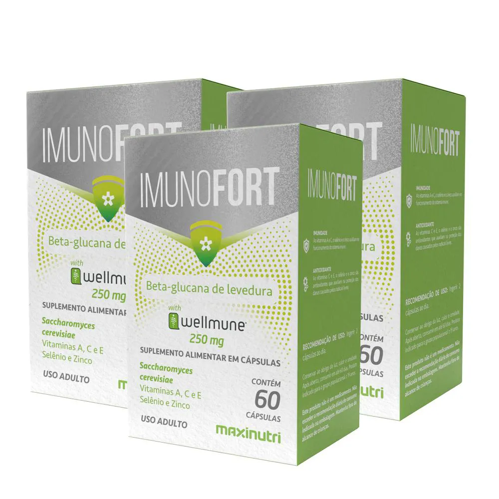 KIT 3 IMUNOFORT WELLMUNE + VITAMINAS 60 CAPSULAS MAXINUTRI