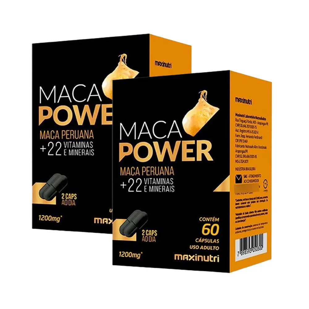 KIT 2 MACA POWER 1200MG VITAMINAS MINERAIS 60 CAPS MAXINUTRI
