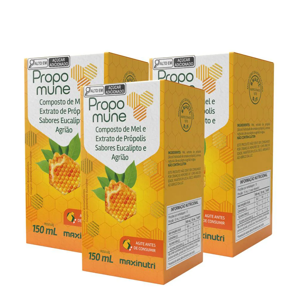 KIT 3 PROPOMUNE XAROPE PRóPOLIS EUCALIPTO 150 ML MAXINUTRI