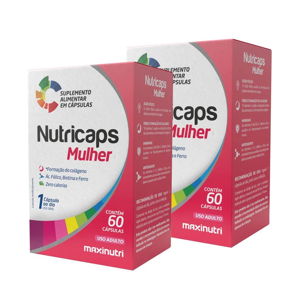 KIT 2 NUTRICAPS MULHER POLIVITAMINICO COMPLETO 60 CAPSULAS MAXINUTRI