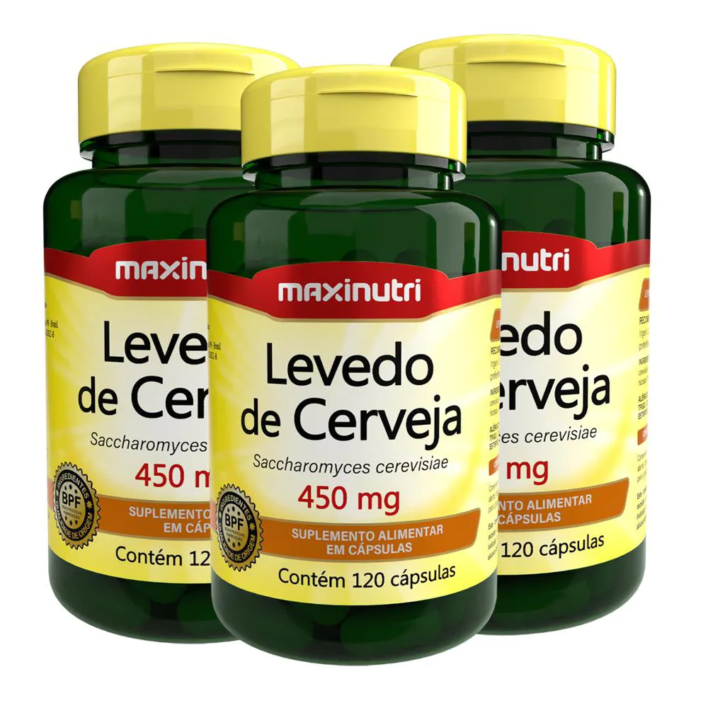 KIT 3 LEVEDO DE CERVEJA 450MG 120 CáPSULAS MAXINUTRI