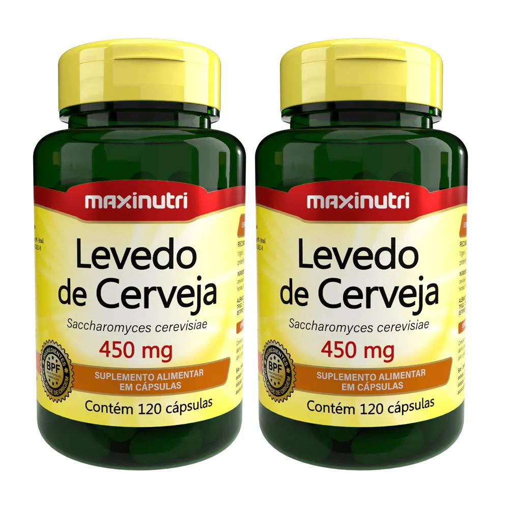 KIT 2 LEVEDO DE CERVEJA 450MG 120 CáPSULAS MAXINUTRI