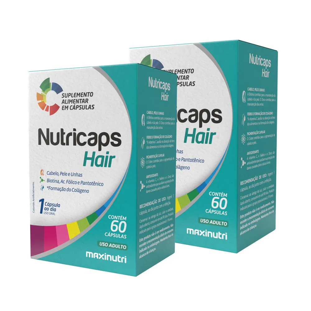 KIT 2 NUTRICAPS HAIR POLIVITAMINICO 60 CáPSULAS MAXINUTRI