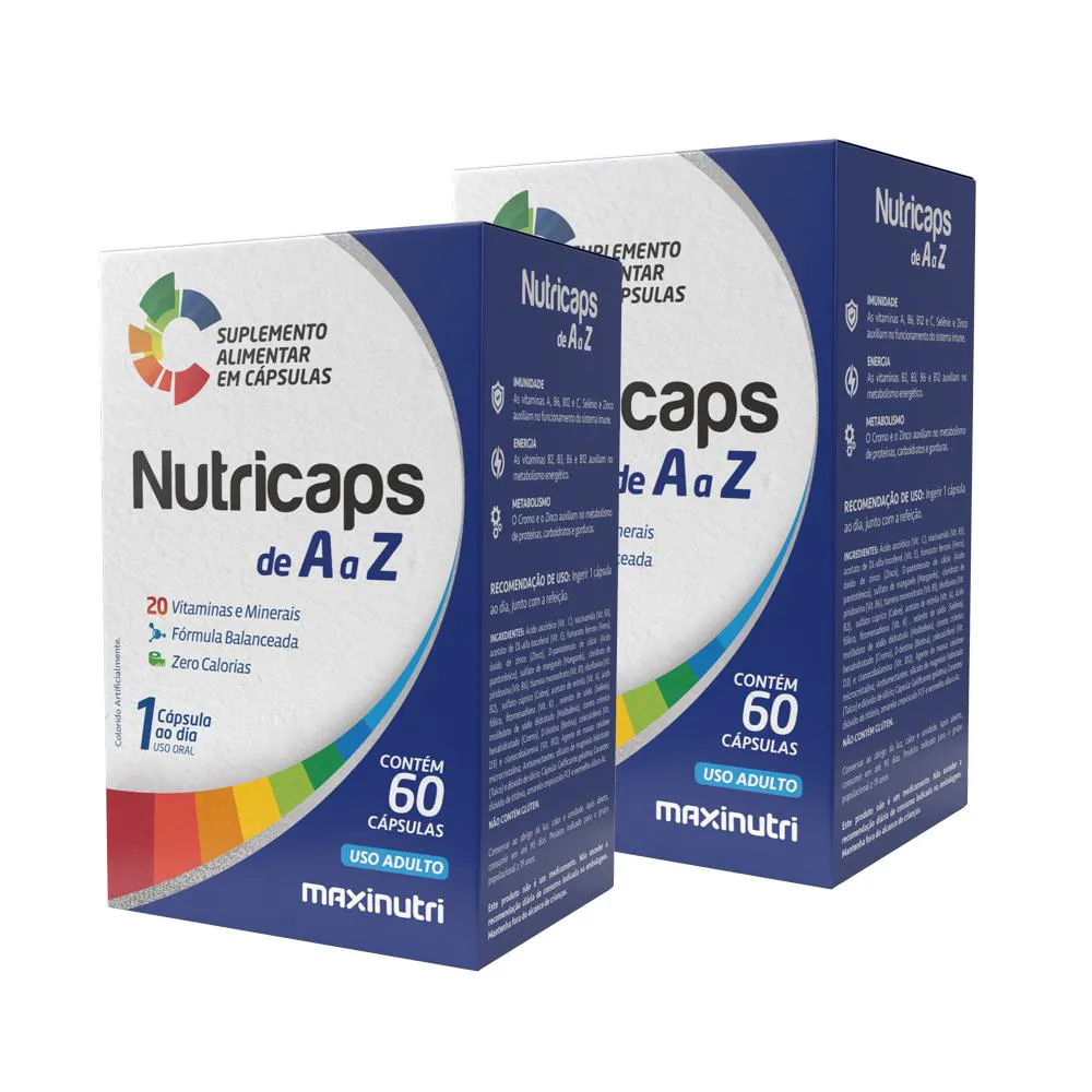 KIT 2 NUTRICAPS A A Z POLIVITAMINICO 60 CáPSULAS MAXINUTRI