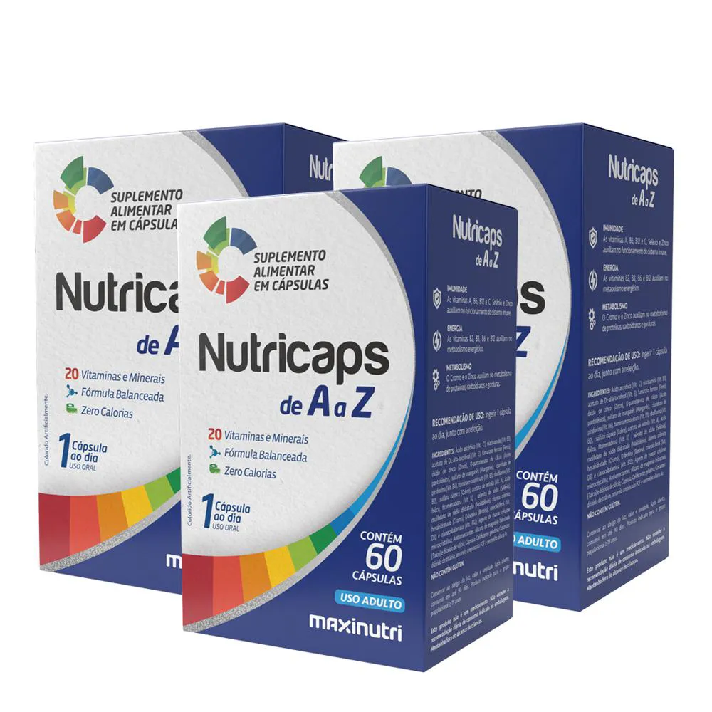 KIT 3 NUTRICAPS A A Z POLIVITAMINICO 60 CAPSULAS MAXINUTRI