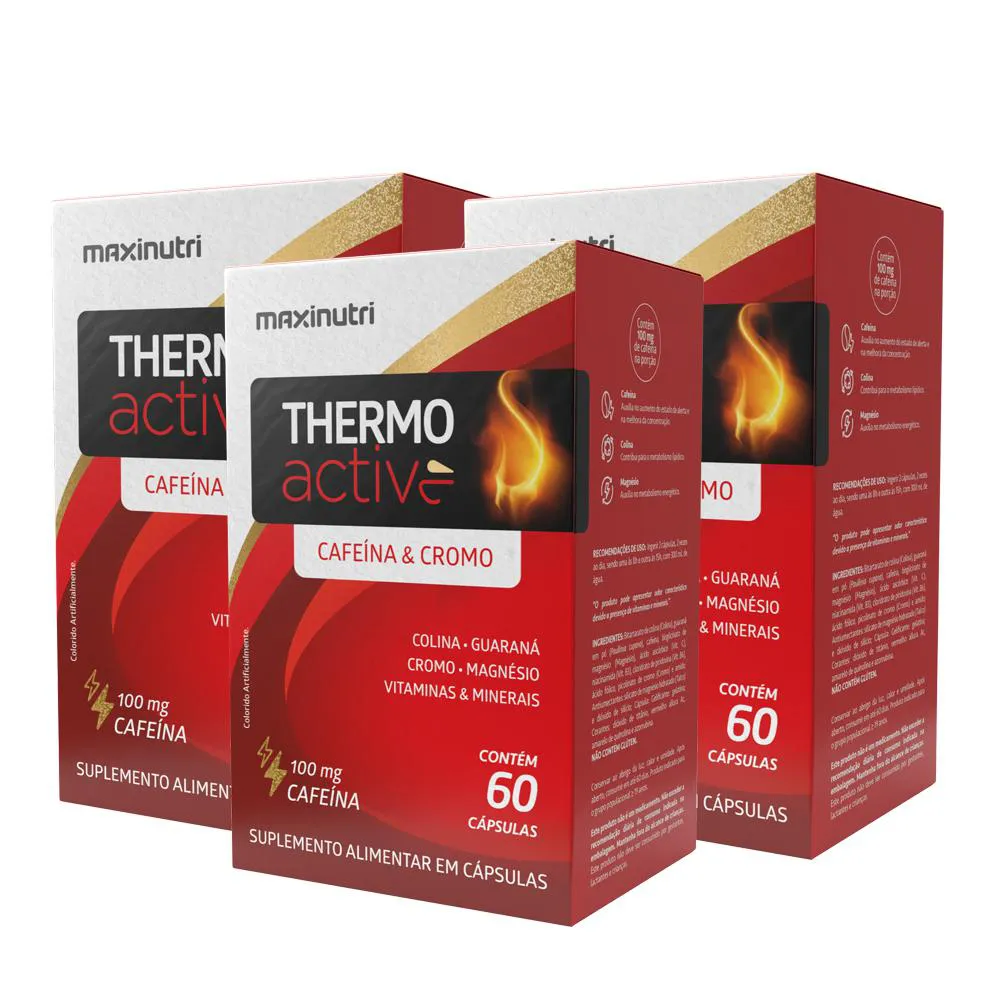 KIT 3 TERMOGêNICO THERMO ACTIVE 60 CáPSULAS MAXINUTRI