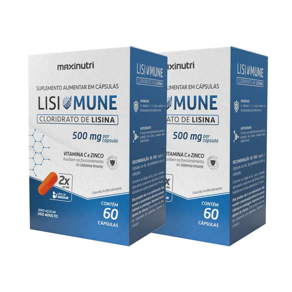 KIT 2 LISIMUNE CLORIDRATO DE LISINA + ZINCO 60 CáPSULAS MAXINUTRI