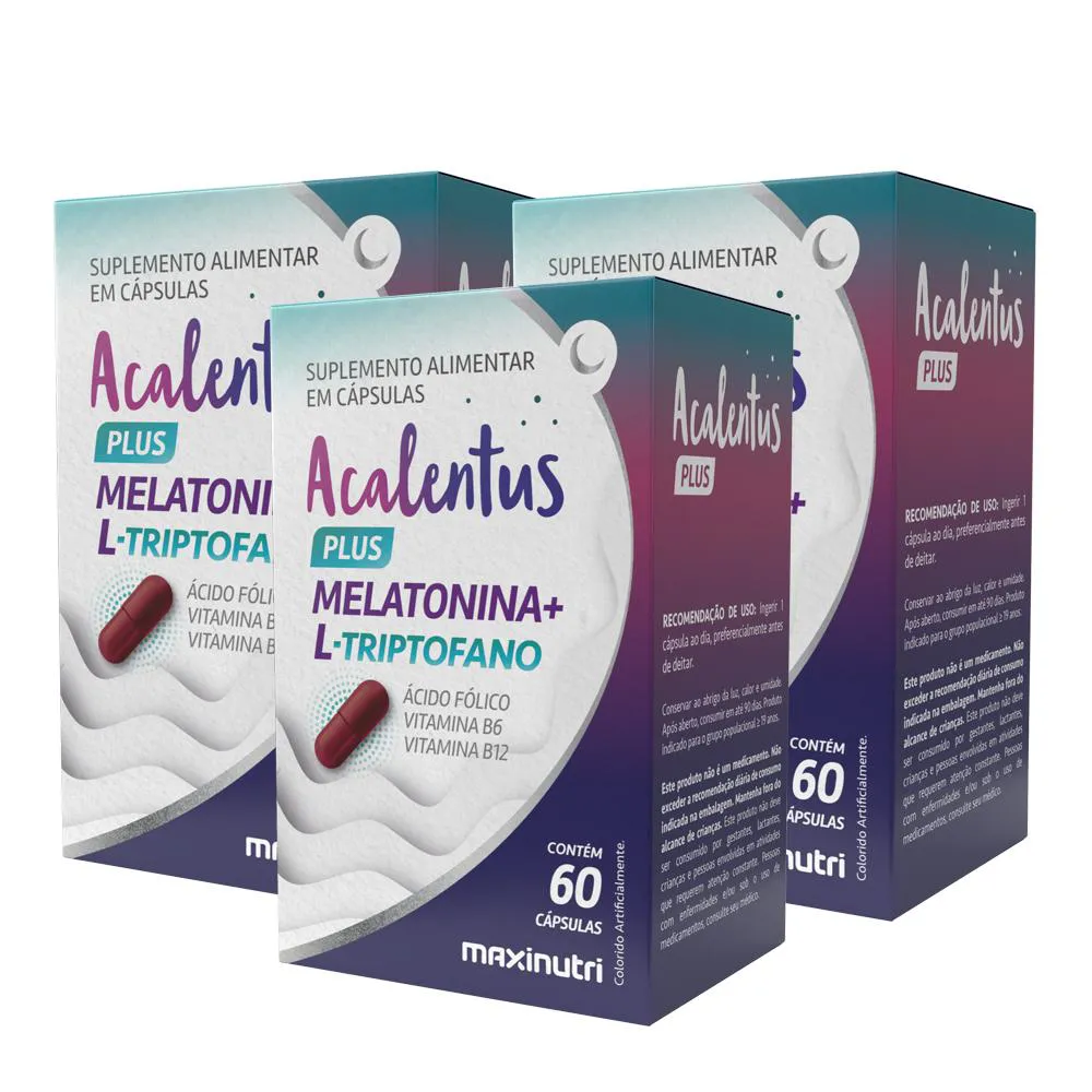 KIT 3 ACALENTUS PLUS MELATONINA + L TRIPTOFANO 60 CáPS MAXINUTRI