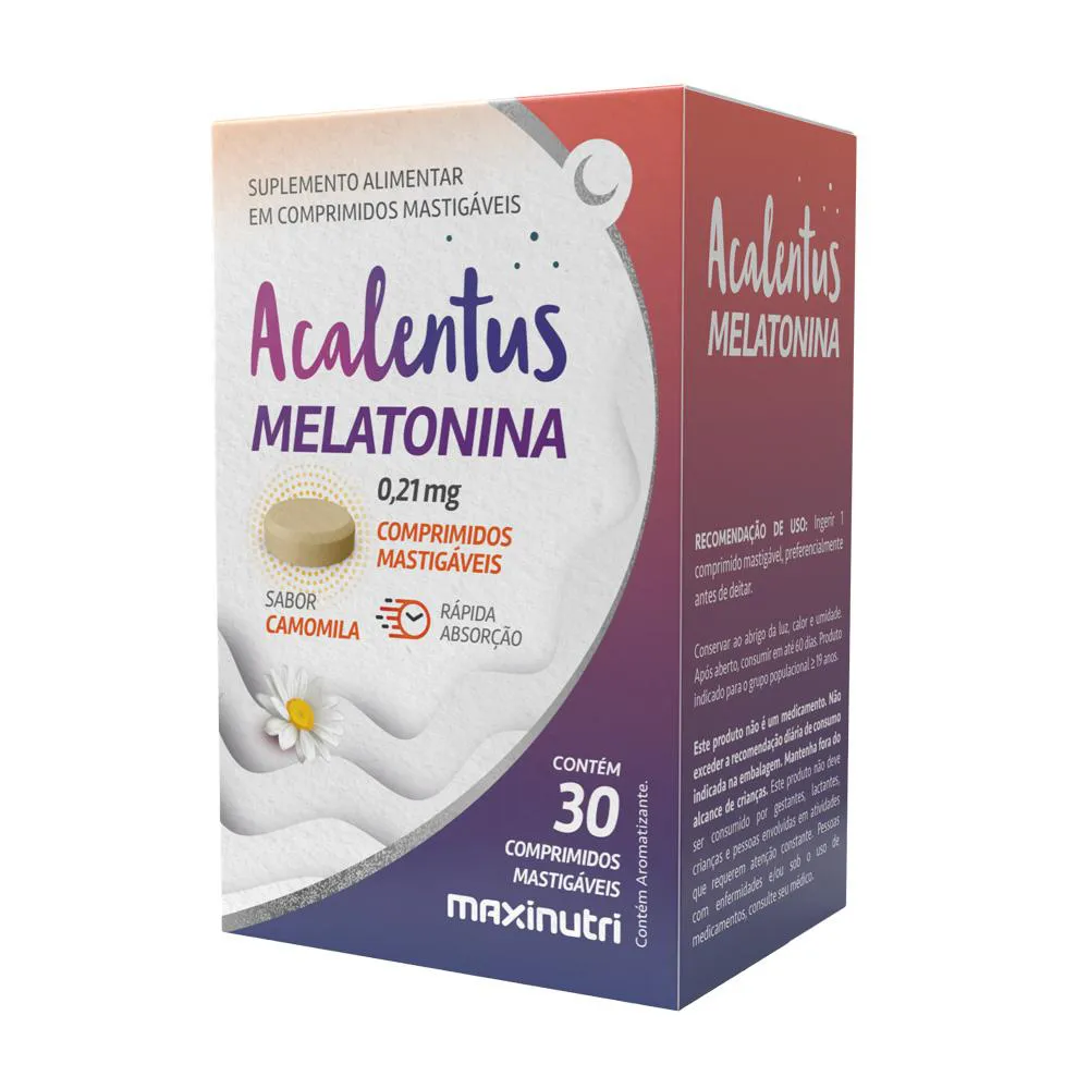 ACALENTUS MELATONINA + CAMOMILA MASTIGáVEL 30 COMPRIMIDOS MAXINUTRI