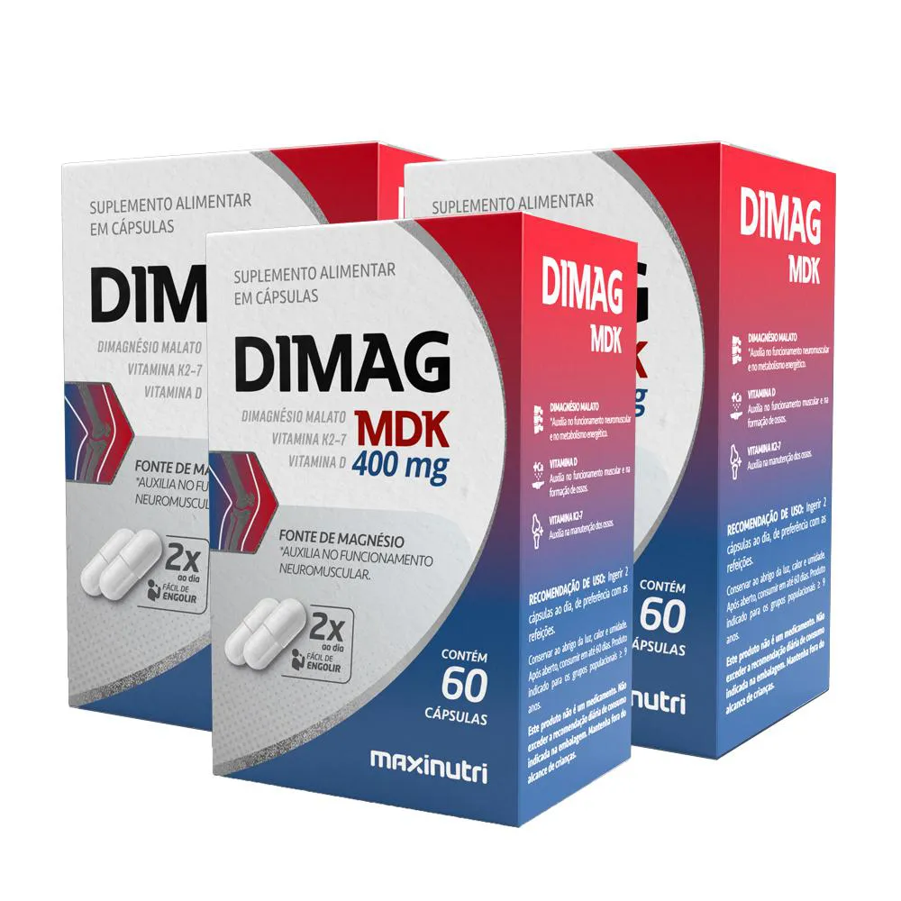 KIT 3 DIMAG MDK DI-MAGNéSIO MALATO K2-7 60 CáPS MAXINUTRI