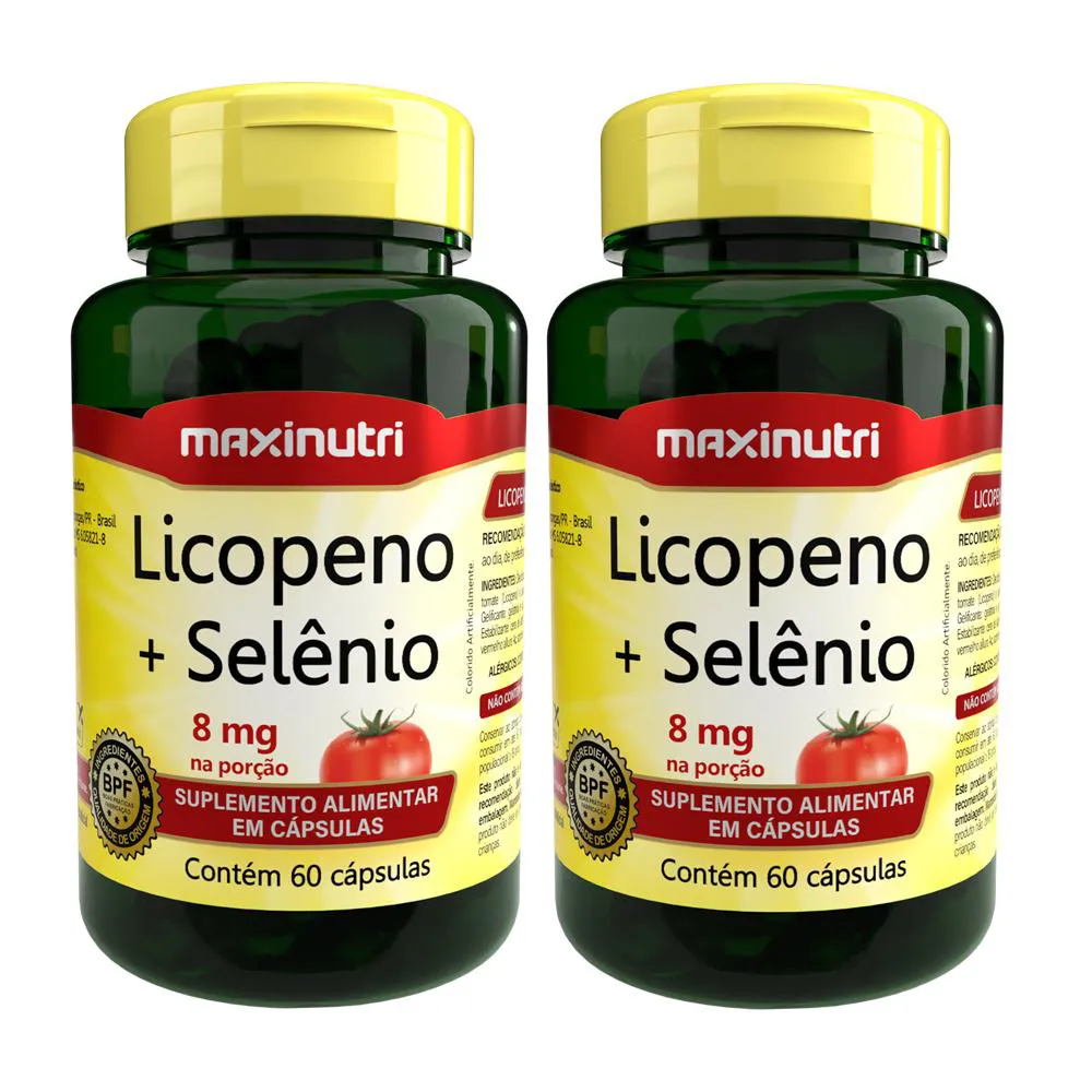 KIT 2 LICOPENO + SELêNIO ANTI OX 500MG 60 CAPSULAS MAXINUTRI
