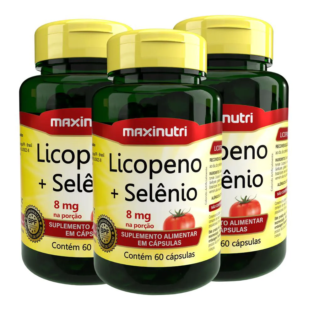 KIT 3 LICOPENO + SELêNIO ANTI OX 500MG 60 CAPSULAS MAXINUTRI