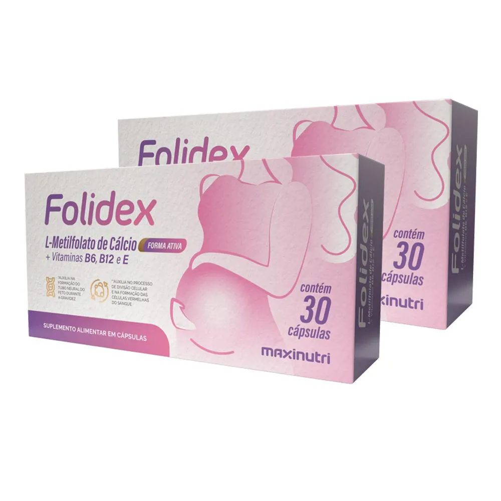 KIT 2 FOLIDEX L-METILFOLATO + VITAMINAS 30 CáPS MAXINUTRI