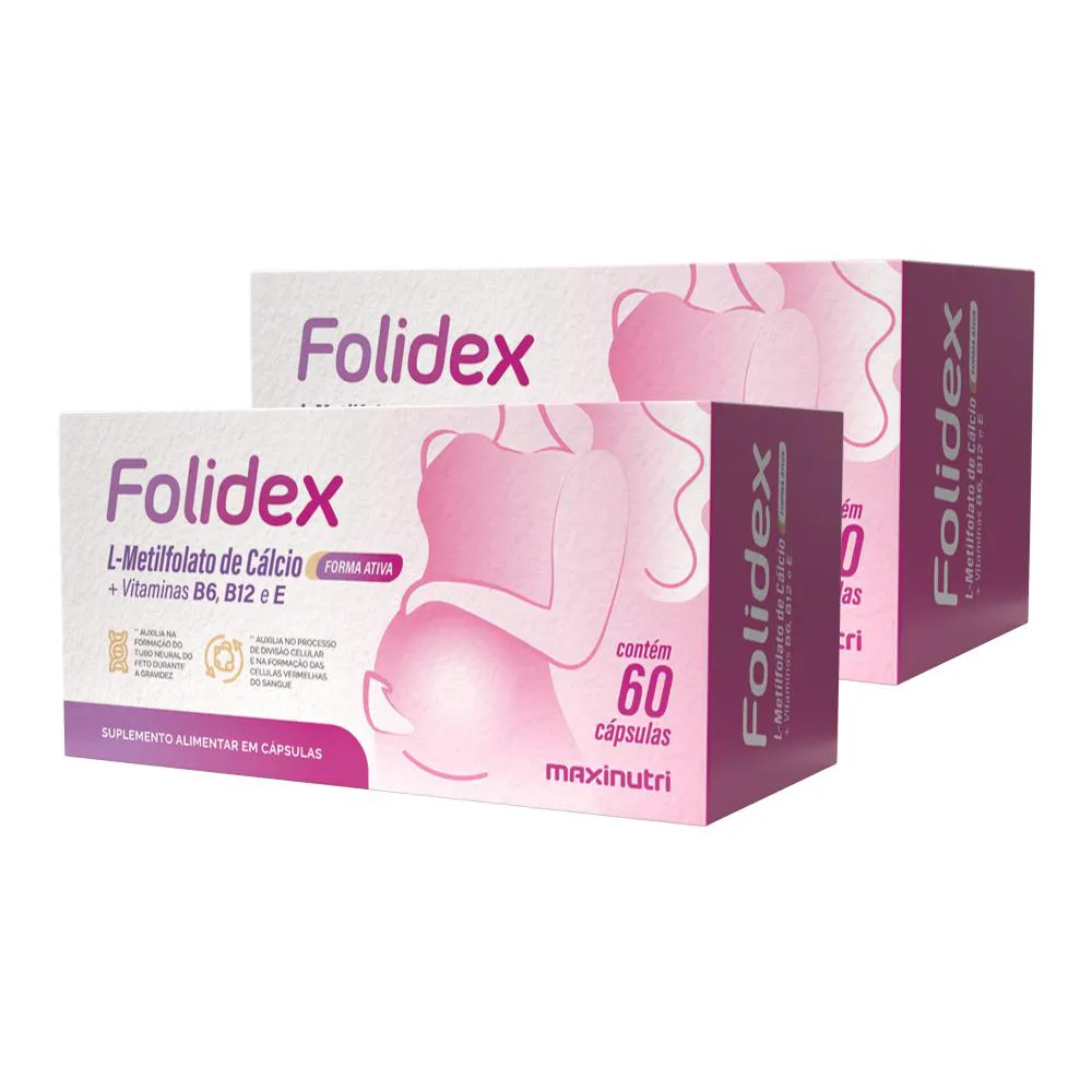 KIT 2 FOLIDEX METILFOLATO + VITAMINAS 60 CáPSULAS MAXINUTRI